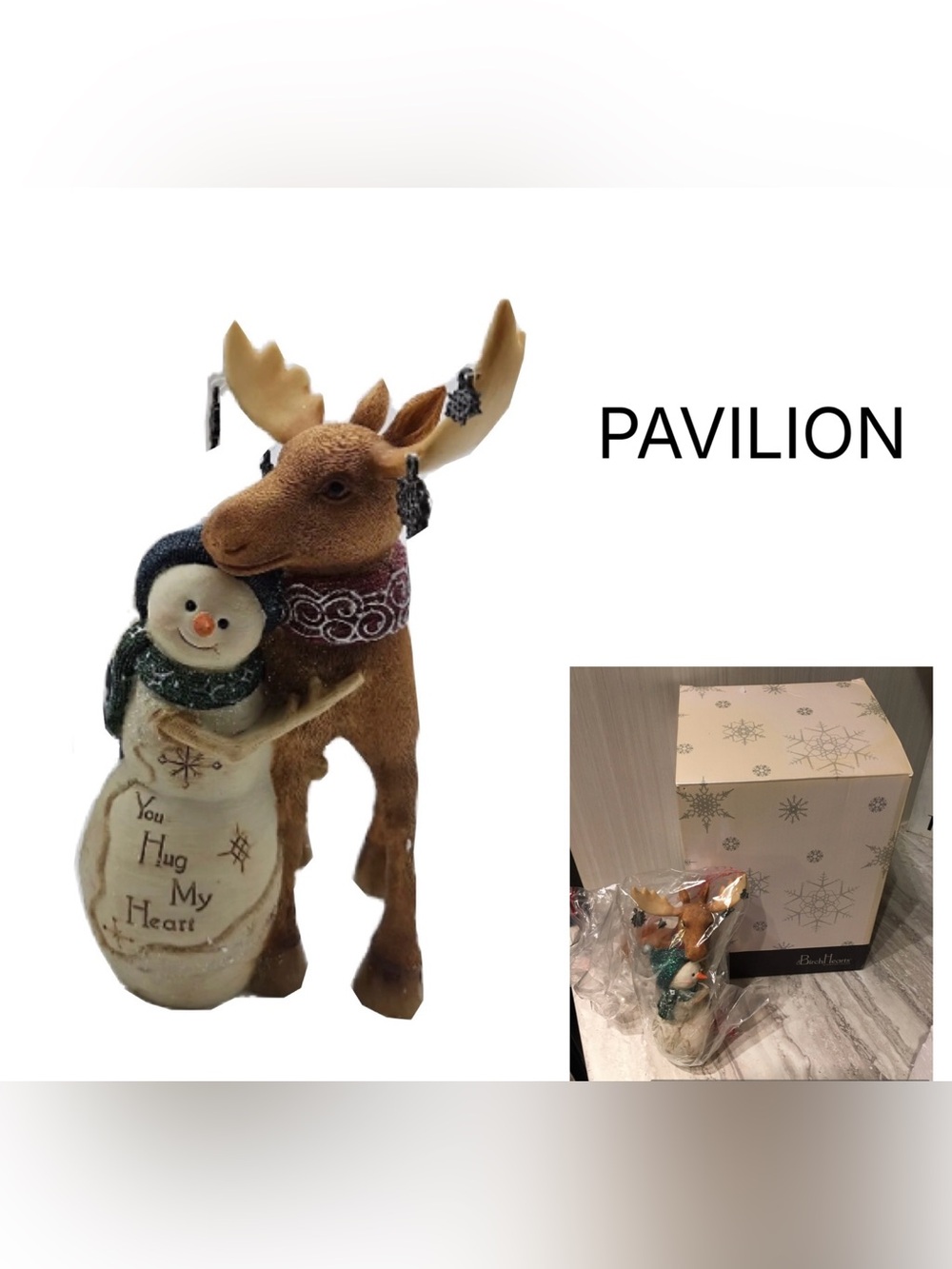 PAVILION GIFT COMPANY - BIRCH HEARTS - NWT - SNOWMAN AND MOOSE FIGURINE